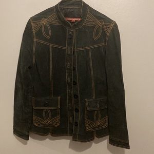 Y2K LEATHER WESTERN EMBROIDERED & CONTOURED BUTTON DOWN JACKET